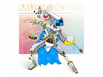 "Artificial Musician" NFT Character 2d art artificial cartoon character crypto digital illustration instruments metaverse music musician nft robot sound superhero vector