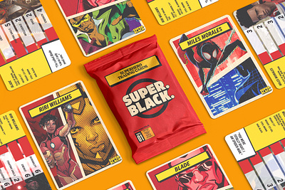 Superhero Trading Card Designs brand branding design graphic design illustration mockup packaging print red superhero trading card
