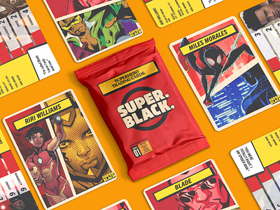 Superhero Trading Card Designs brand branding design graphic design illustration mockup packaging print red superhero trading card