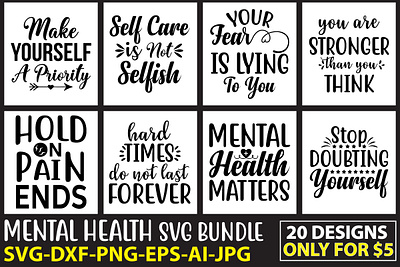 Mental Health SVG Bundle motivational clip arts