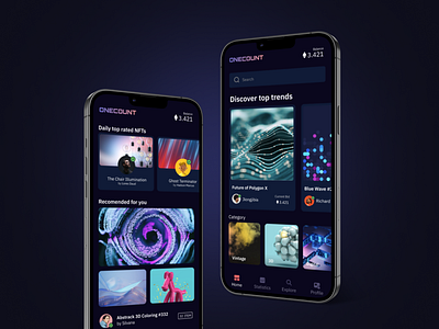 NFT Mobile app aaoo arts banking collection dark theme exchange fintech gallery marketplace mobile purchase sale token ui ux