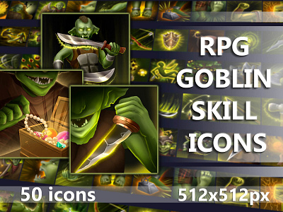 RPG Goblin Skill Icons 2d art asset assets fantasy game game assets gamedev goblin icon icons indie indie game mmo mmorpg psd rpg set skill skills