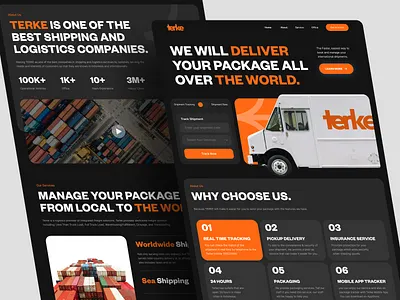 TERKE - Logistics Shipping Landing Page courrier delivery homepage landing page logistics package ship shipment shipping transport truck ui ui design web web design website website design