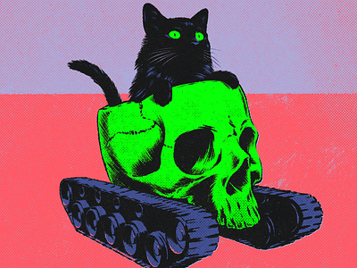 Kitty Army Skull Tank cat halloween illustration skull spooky tank tracks