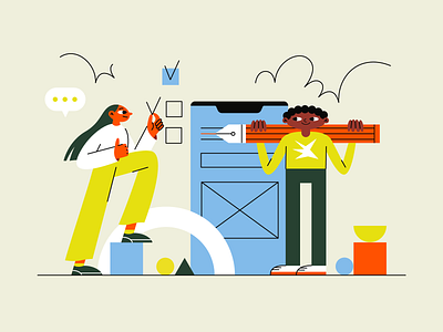 Collaboration design illustration minimal teamwork ui vector