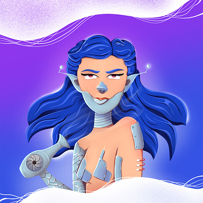 Cyborg girl 2d branding character cyborg design female illustration nft photoshop procreate sticker stickers