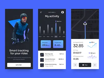 Upshift – cycling tracker bike biking blue branding concept cycling dark design fitness interface logo mobile tracker ui ux visual identity