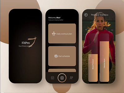 FitPro - A fitness tracking app app branding brown design exercise fit fitness fitness tracking app health healthcare illustration interaction design logo mobile app product design screen tracking ui ui design ux