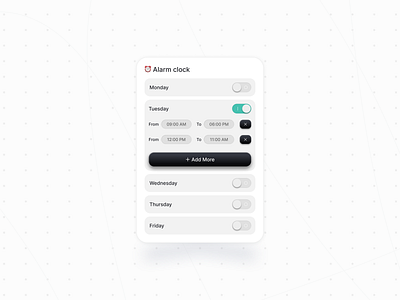 Alarm Clock UI Design for Enhanced Productivity 3d app cleanui clock component design figma graphic design productdesign ui ui component uicomponent uidesign uiux user interface