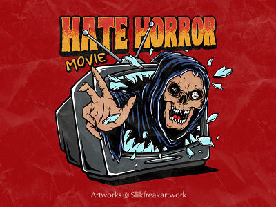 Hate Horror Movie Printed Design apparel design artwork branding clothing design drawing ghost ghostface graphic design hand drawn horror horror movie illustration merch scary spooky t shirt design television tshirt vintage