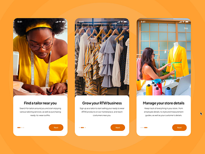 Tailoring App (Onboarding) illustration mobile app onboarding onboarding screens product design tailor app tailoring tailoring app tailors ui design ux design