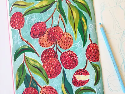 Lychee season art drawing food fruits gouache hand drawn illustration kitchen lychee painting sketchbook