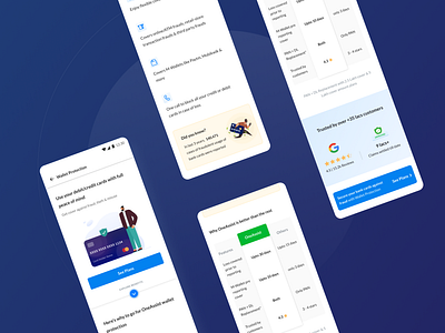 Wallet Protection app benefits card comparison credit card debit card design detail digital wallet icons illustration insurance m wallet mobile new product protection rating trust ui