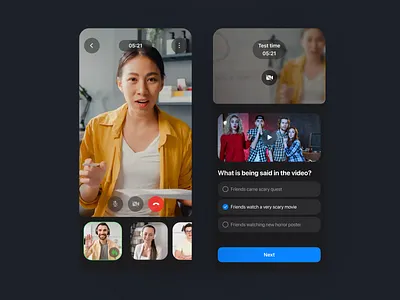 English learning app - video calls app blue call clean course dark design interface ios learning learning app live mobile test ui ux video video call zoom