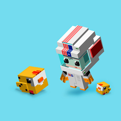 Astro. Playing chicken with chicken. animal crossing astro astronaut branding design graphic design illustration logo nasa pixel ui ux vector voxel