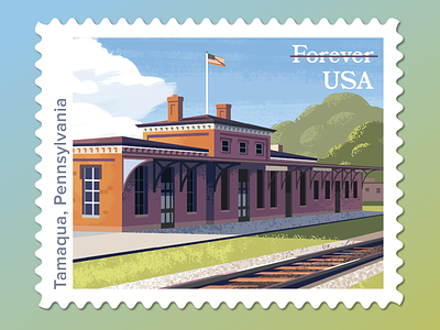 USPS Stamps: Tamaqua Station animation architecture color down the street down the street designs dts dts designs illustration mail postage railroad stamp train train station usps