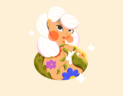 Lady flower 2d art blonde character design commercial commercial illustration design eyes female illustrator flat style flower hair human illustration lady lips portrait procreate roses vector