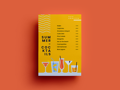 Menu abstract app clean cocktail colorful creatopy design drink graphic design illustration layout menu minimal orange pattern summer summer menu template waves yellow