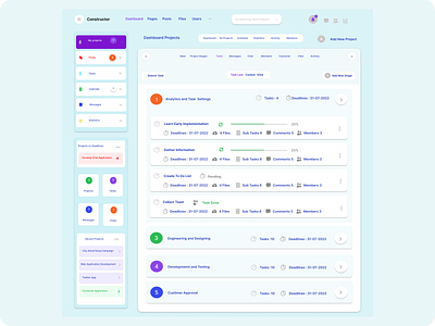 Project Dashboard clean dashboard deadlines design files projects sidebar status ui