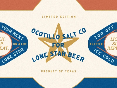 Ocotillo Salt Co for Lone Star Beer armadillo beer beer packaging chile chile lime salt elote lime lockup logo lone star ocotillo ocotillo salt co packaging salt seasoning shaker texas western