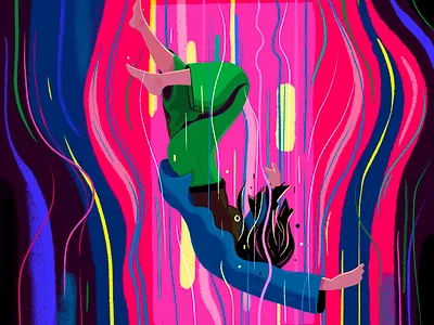 In a Spin - Saga Magazine abstract colour editorial falling illustration woman