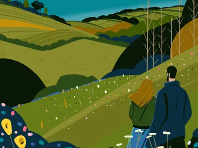 Rolling Hills countryside couple illustration love nature peace people