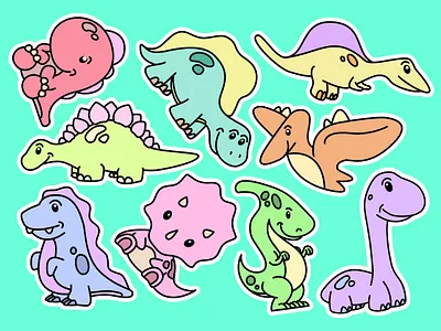 Dino illustrations cartoon colors illustration vector