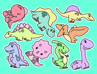 Dino illustrations cartoon colors illustration vector