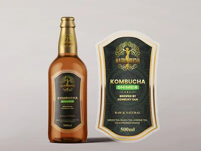 Kombucha Label Design bottle branding graphic design illustration kombucha label logo mockup
