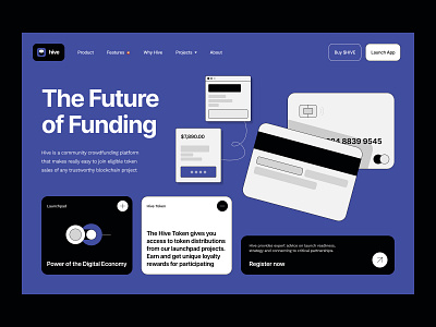 hive: crowdfunding platform, web3, blockchain, web design blockchain crowdfunding crypto cryptocurrency dapp dapps earn hero section landing page launchpad platform rewards sales token sales tool typography web app web design web3 webdesign