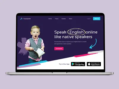 Hero page for English school design desktop hero page ui web