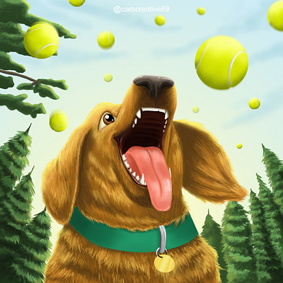 It's Raining Tennis Balls! animal design dog funny illustration pet