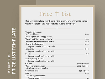 Funeral Home General Price List Free Google Docs Template business charges doc docs document google list ms price price list pricelist print printing rate tariff template templates word