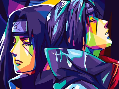 Itachi Uchiha 3d animation anime graphic design itachi kakashi killua luffy madara motion graphics naruto obito pop art poster sakura sasuke ui wpap zoro