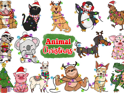 New Christmas Animal Hand drawn Clipart cat christmas chicken png christmas animal christmas png graphic design