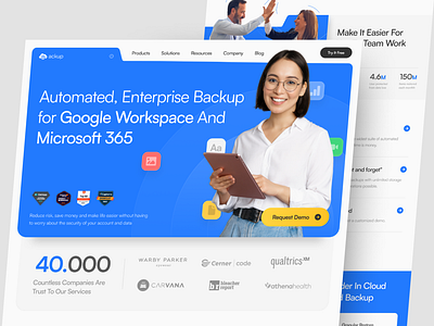 Backup Cloud Landing Page clean cloud company creative dailyui google landing page microsoft minimalist popular professional skill startup technology ui uitrends website