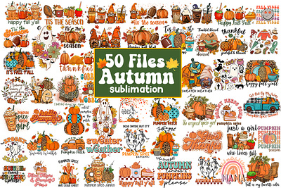 50 Files Autumn Sublimation Bundle autumn png sublimation thanks giving