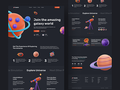 Galactia Landing Page 3d clean dark design explore galaxy game illustration landing page minimal planet planets solar system space spaceship star ui universe ux website