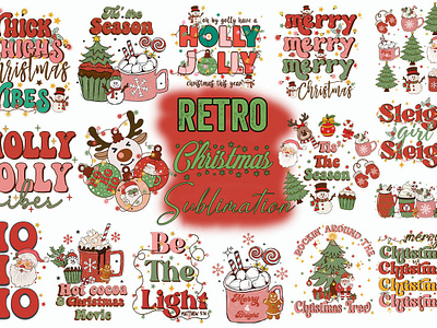 Retro Christmas Sublimation Bundle be the light christmas bundle christmas tree holly jolly retro christmas