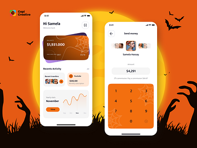 E-bank - Mobile App UI Concept banking capi creative design ebank finance halloween mobile mobile app mobileapp orange ui