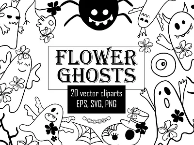 Vector icon set esoteric doodle ghost clipart terrible party skull