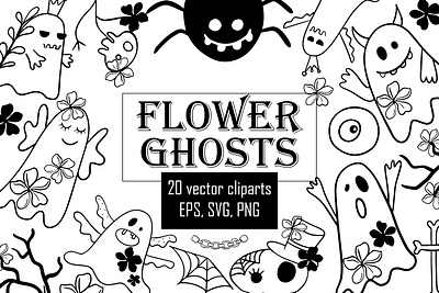 Vector icon set esoteric doodle ghost clipart terrible party skull