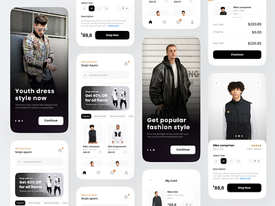 Fashion Store Mobile App app cloth clothing clothing app ecommerce fashion jacket market marketplace minimalist mobile model online shop online store shop shopping app store style ui ux