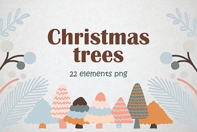 Set Cristmas trees clipart winter elements png christmas illustration