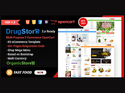 Drug, Organic & Food Store e-Commerce OpenCart 3.x Ready Theme