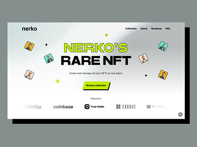 Nerko NFT Portfolio [hero section] — light branding crypto design figma hero hero section html5 illustration light nft nft portfolio portfolio ui ux wordpress