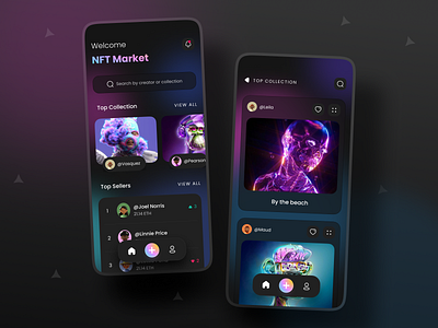 NFT Marketplace App Design app app design blockchain crypto cryptocurrency dark marketplace mobile app mobile app design mobile design mobile ui monile ui nft nft app nfts web3