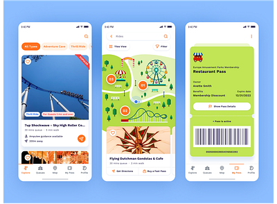 Amusement park - mobile app concept amusement atractions card carousel ferris illustration map navigation park pass roller coster tabs theme ticket ui vector wheel