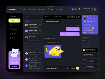 Messenger Dashboard call chat chatting conversation dark dashboard design message messenger online social media telegram ui ux video voice web website whatsapp