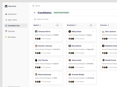 Recrutivo - Candidates Kanban board candidate board candidate kanban candidate list candidates cards clean kanban board clean kanban design components dashboard hr kanban kanban board kanban board design kanban cards kanban component modals navigation navigation component product design sidebar